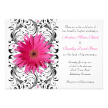 Pink Gerbera Daisy Floral Wedding Invitation