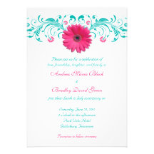 Pink Gerbera Daisy Floral Wedding Invitation