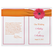 Pink Gerbera Daisy Orange Ribbon Wedding Program Flyer