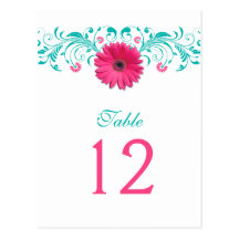 Pink Gerbera Daisy Table Number Card Postcard