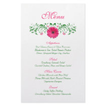 Pink Gerbera Daisy Wedding Menu Card