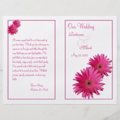 Daisy Wedding Programs on Pink Gerbera Daisy Wedding Program Flyers   Zazzle Co Uk