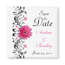 Pink Gerbera Daisy Wedding Save the Date Magnet