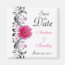 Pink Gerbera Daisy Wedding Save the Date Magnet