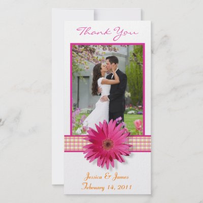 Pink Gerbera Daisy Wedding Thank You Photocard by wasootch