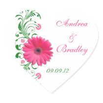 Pink Gerbera Floral Wedding Envelope Seal Sticker