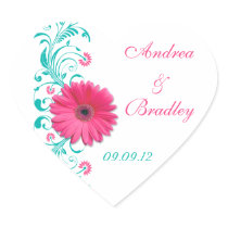 Pink Gerbera Floral Wedding Envelope Seal Sticker