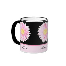 Pink Gerbera on Black Live, Love, Laugh Mug