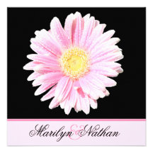 Pink Gerbera Wedding Invitation on Linen
