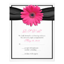 Pink Gerbera with Black Ribbon Response Card Personalized Invites