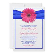 Pink Gerbera with Blue Satin Ribbon Invitation