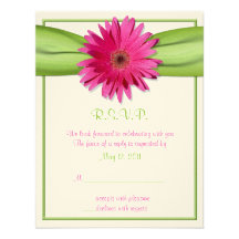 Pink Gerbera with Green Ribbon Response Card Announcement