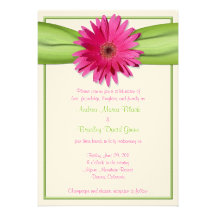 Pink Gerbera with Green Satin Ribbon Invitation