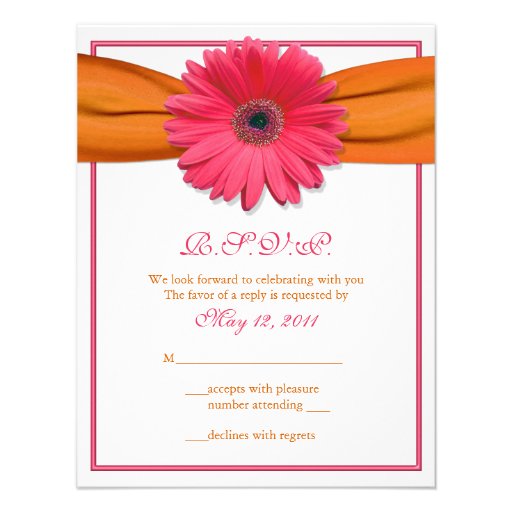 Pink Gerbera with Orange Satin Ribbon Reply Card Custom Invites