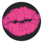 pink giltter lips round stickers
