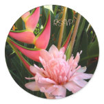 Pink Ginger Heliconia Wedding Envelope Seals stickers