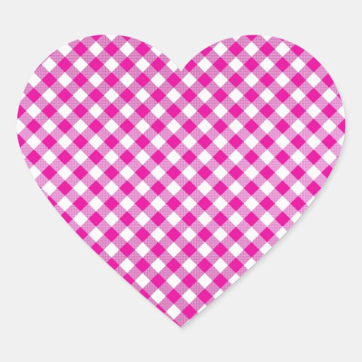 Pink Gingham Background Heart Sticker