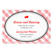 Pink gingham country rustic reception enclosure invitations