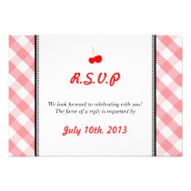 Pink gingham country rustic wedding response rsvp invitations