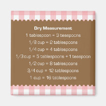 Pink gingham dry measure chart kitchen helper magnets