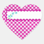 Pink Gingham & Flowers  Background Heart Sticker