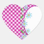 Pink Gingham & Flowers  Background Heart Sticker