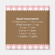 Pink gingham liquid measure chart kitchen helper fridge magnets