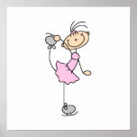 Pink Girl Stick Figure Ice Skater Print