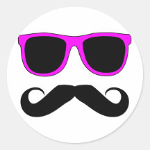 Pink Glasses Moustache Retro Round Sticker