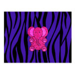 Pink glitter elephant purple zebra stripes postcard