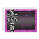 Pink Glitter Invite With Zebra Print Bow invitations