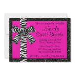 Pink Glitter Invite With Zebra Print Bow invitations