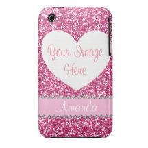 Pink Glitter Rhinestone Heart Photo iPhone Case Case-Mate iPhone 3 Cases