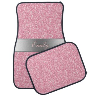 Pink Glitter Silver Gradient Accents Monogram Car Mat