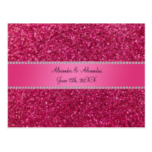 Pink glitter wedding favors post card
