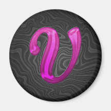 Pink Glittery Initial - V Fridge Magnet