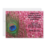 Pink Glittery Rocks Peacock Birthday Invitation