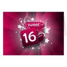 Pink Glowing Swirls and Stars Sweet 16 Greeting Card
