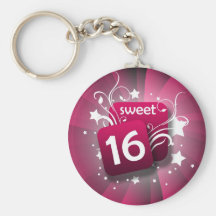 Pink Glowing Swirls and Stars Sweet 16 Keychain