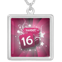 Pink Glowing Swirls and Stars Sweet 16 Custom Necklace