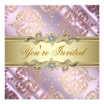 Pink Gold Damask Party Personalised Announcement