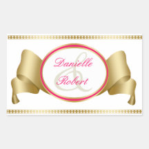 Pink & Gold Ribbon & Swirls Wedding Stickers