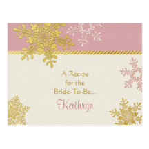 Pink Gold Snowflake Recipe Card for the Bride Post Card