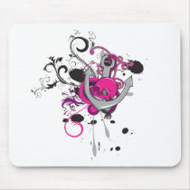 pink gothic skull and anchor vector art design mousepads