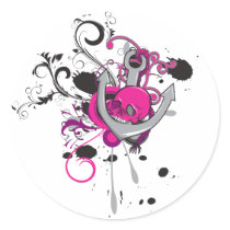 pink gothic skull and anchor vector art design sticker
