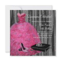 Pink Gown High Heel Shoes Hot Pink Quinceanera Invitations