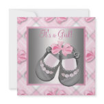 Pink Gray Baby Shoes Pink Gray Baby Girl Shower invitations