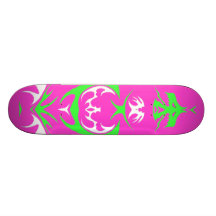 pink, green and white dragon skate deck