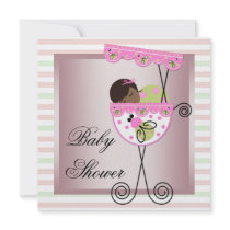 Pink Green Baby Girl Shower Invitations