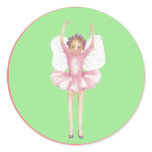 Pink & Green Ballerina Fairy Round Stickers